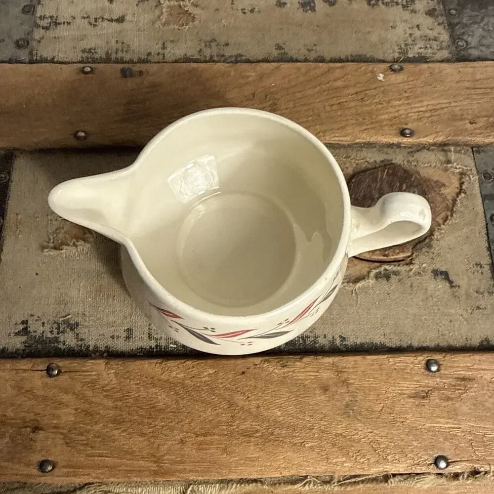 VTG HOMER LAUGHLIN Gravy Boat 1955 MCM White Pink Gray Berries Leaves USA B55N6
